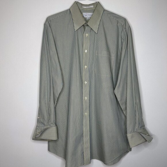 Paul Fredrick Yellow Navy Striped Men’s‎ Button Down Dress Shirt - Picture 1 of 7